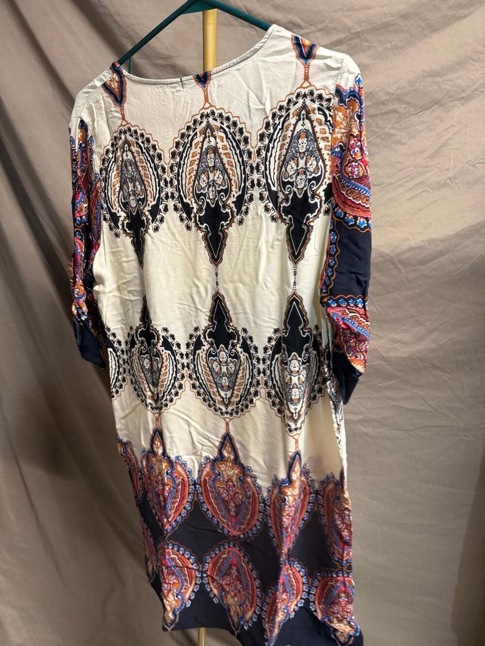 Halife Vintage EthnicStyle Printed Tassel Tie Neck Loose Fit Bohemian Medium